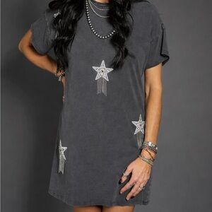 Gray Star Embellished T-Shirt Dress